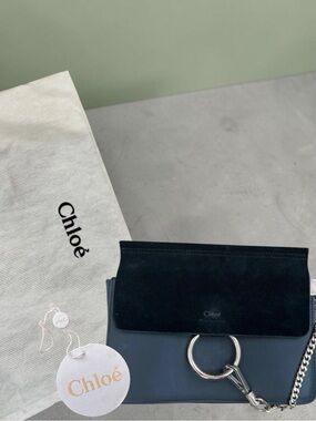 Chloé Navy Blue & Black Faye Clutch with Silver Ring